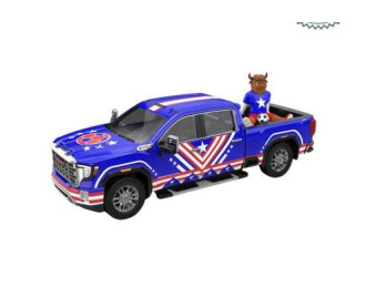 GMC Sierra 3500 HD *International Soccer Celebration 2026* USA Tribute with Bison Figurine (2022), blue / red / white