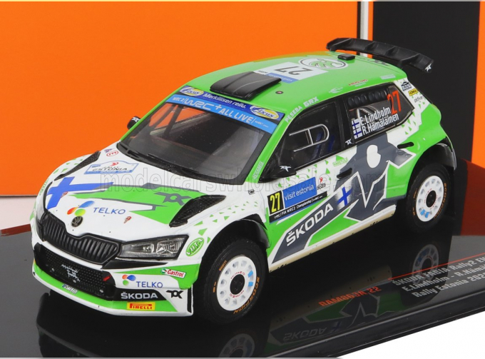 SKODA Fabia Rally2 Evo N27 Rally Estland (2022) E.lindholm - R.Hamalainen, Green White Grey