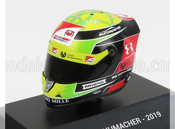 SCHUBERTH HELMET F2 Keyring Helmet Dallara Team Prema Racing N9 Season Mick Schumacher (2019), Yellow Green Red Black