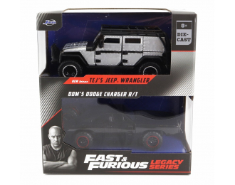 DODGE Set 2x Fast & Furious - Tej's Jeep Wrangler + Dom's Charger, Black White