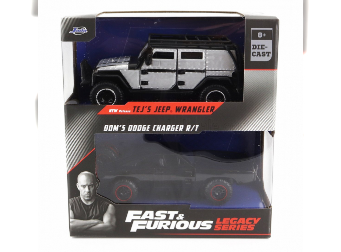 DODGE Set 2x Fast & Furious - Tej's Jeep Wrangler + Dom's Charger, Black White