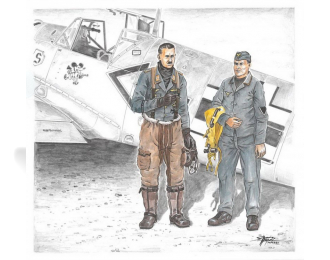 Bf 109E ace A. Galland and mechanic