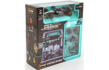 MERCEDES-BENZ GP F1 W14 E Performance Diorama Garage Pit-stop Team Amg Petronas №44 Season (2024) Lewis Hamilton With Crew Figure And Accessories, Black Silver Green