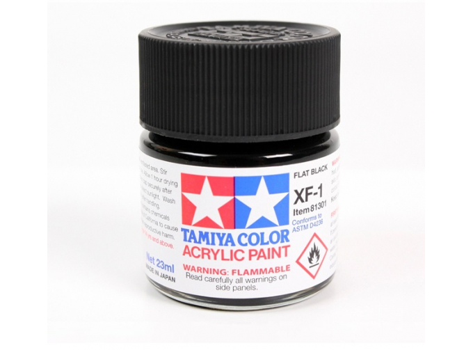 Краска акриловая краска XF-1 FLAT BLACK (чёрный матовый), 23 мл