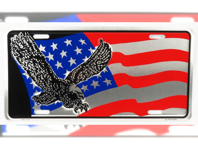 ACCESSORIES Funny Metal Plate - Eagle Silver Usa Flag, Red Silver Blue