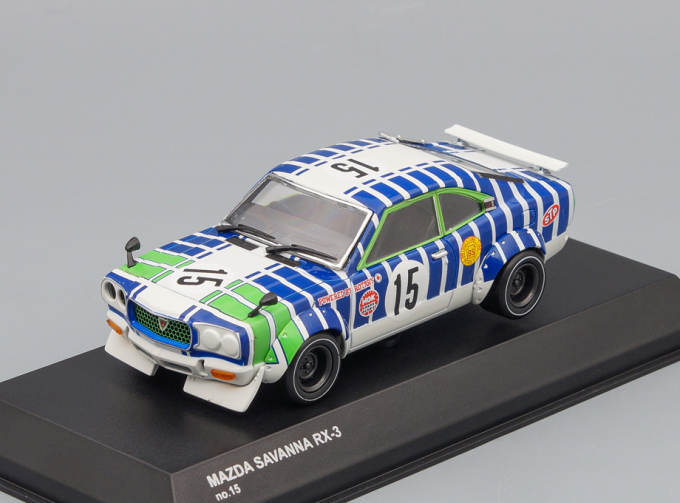 MAZDA Savanna RX-3 Racing #15, white / blue / green