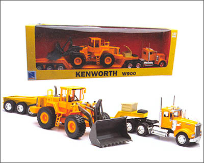 KENWORTH W900 трейлер с прицепоми фронтальным погрузчиком 1:32, оранжевый