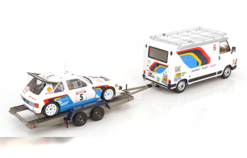PEUGEOT TDC Rally Set mit 3 Modellen Citroen C35 Peugeot 205 GTI Trailer, Fauchille/Saby (1986)