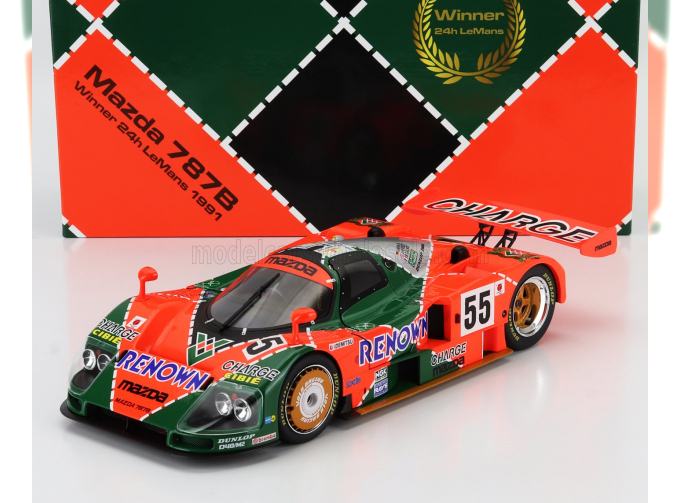 MAZDA 787b 2.6l Team Mazdaspeed Co. Ltd. №55 Winner 24h Le Mans (1991) Bertrand Gachot - Johnny Herbert - Volker Weidler, Orange Green Silver