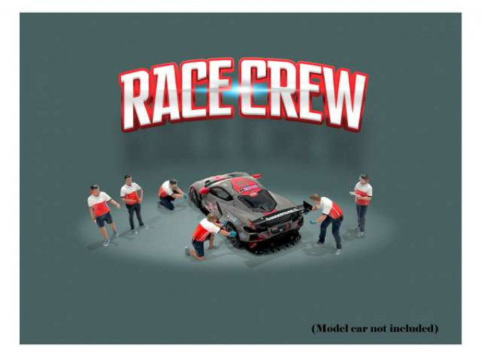 FIGURES Set 6x Man Race Crew, White Red Blue