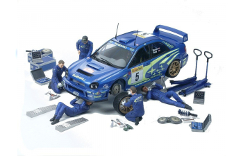 Сборная модель Rally mechanics Set (5 фигур и инструменты) наклейки на комбинезонах Subaru и Peugeot