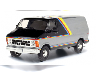 DODGE Ram B250 Van 1980 Silver and Black with Yellow, Red and Blue Stripes