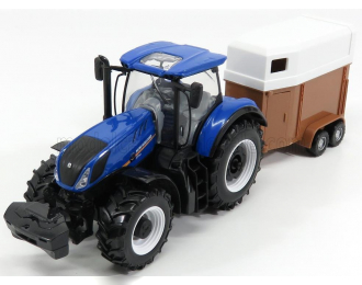 NEW HOLLAND T7000 Tractor With Horse Trailer - Trasporto Cavalli, Blue Brown White