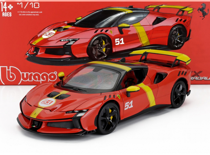 FERRARI Sf90 Xx №51 24h Le Mans Winner Livery - Con Vetrina - With Showcase - Exclusive Carmodel, Red Yellow