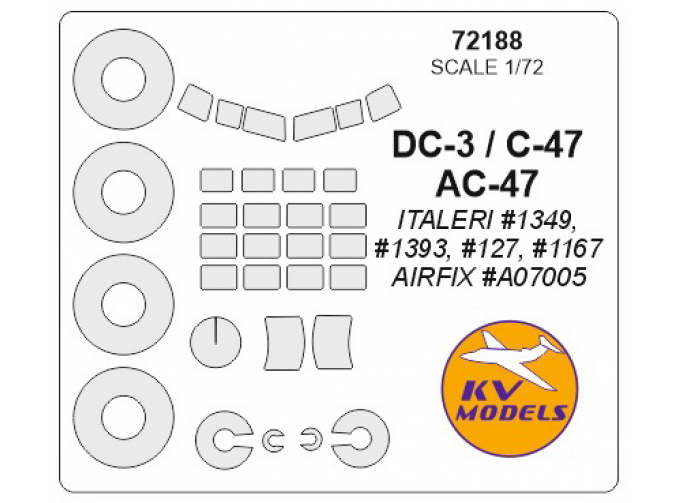 Маска окрасочная для DC-3/ C-47/AC-47 + маски на диски и колеса