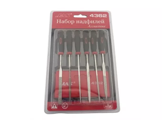 Набор надфилей с ручками, алмазные, 6 шт., блистер + чехол