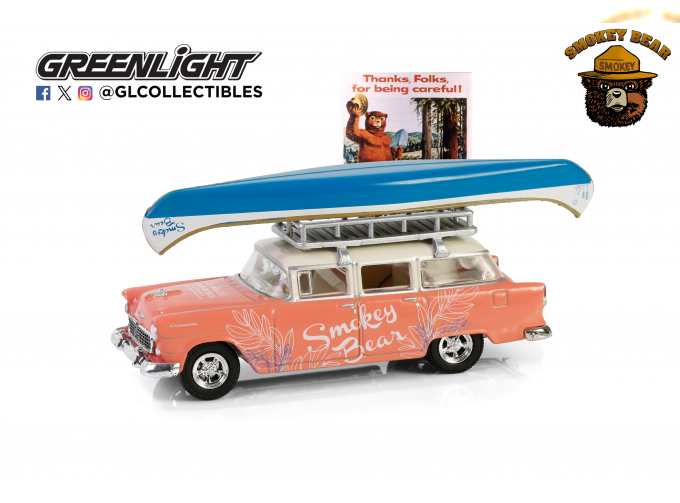 CHEVROLET Two-Ten Townsman с каноэ на крыше "Thanks Folks for Being Careful!" (1955), Pink/White