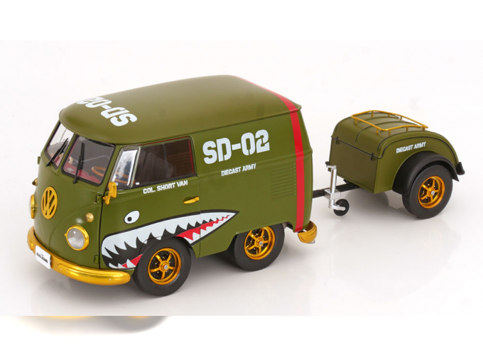 VOLKSWAGEN T1 Kool Kombi Army Fighter (2023), olive-green golden red