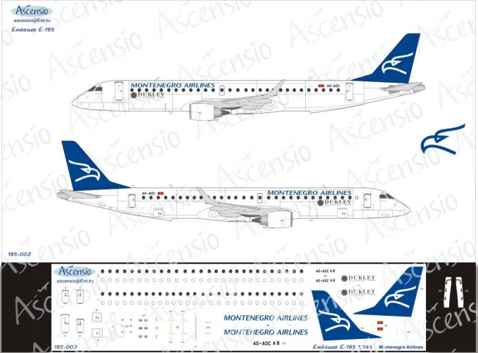 Декаль на самолет Embraer 195 (Montenegro Airlines)