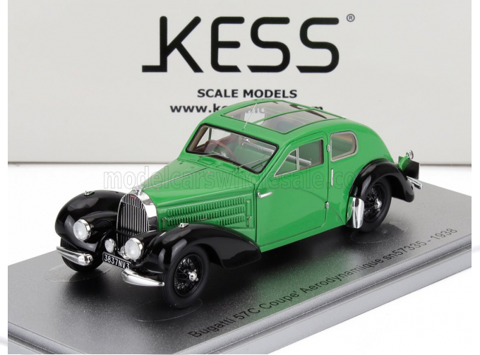 BUGATTI 57c S/n.57335 Coupe Aerodynamique Panoramic Roof (1938), Green Black