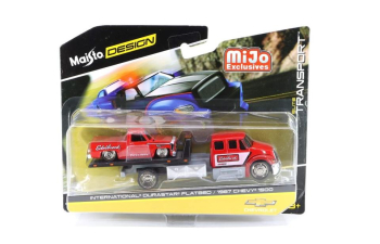  INTERNATIONAL Durastar Flatbed + CHEVROLET 1500 (1987), red