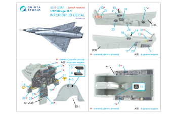 3D Декаль интерьера кабины Dassault Mirage IIIC (Italeri) (Малая версия)