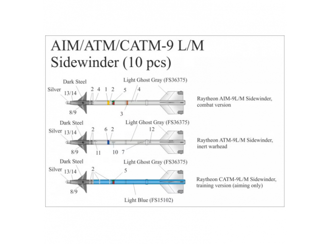 Декаль для AIM/ATM/CATM-9 L/M Sidewinder (10 pcs)