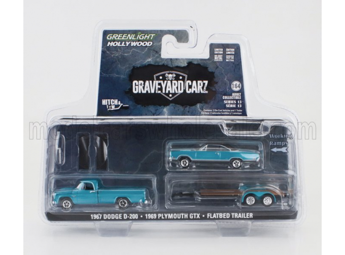 набор DODGE D-200 1967 с прицепом-автовозом и PLYMOUTH GTX (1969) (из телешоу "Машины с того света")