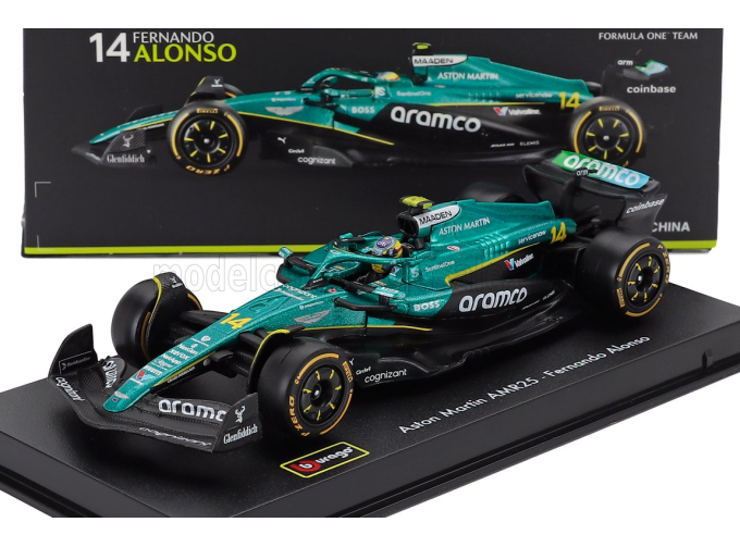 ASTON MARTIN F1 Amr25 Team Aramco Cognizant №14 Season (2025) Fernando Alonso - With Pilot And Showcase, Green Black