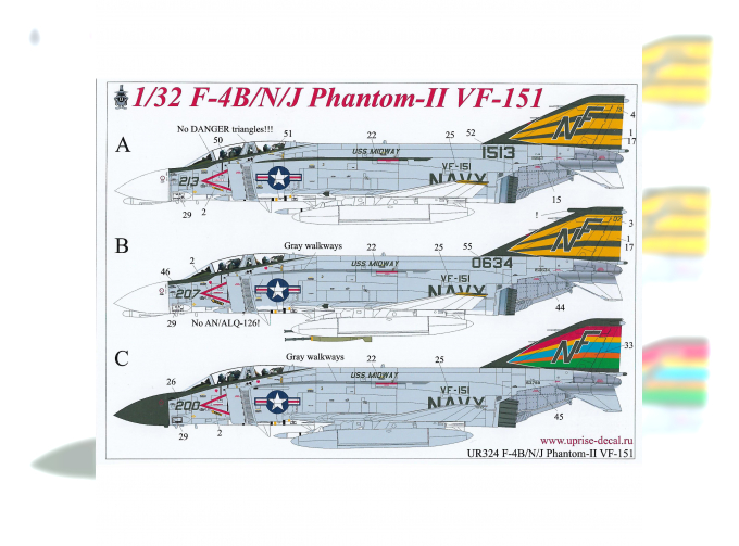 Декаль для F-4J Phantom-II VF-151, без тех. надписей