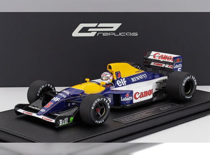 WILLIAMS F1 Fw14b Renault №5 World Champion Winner French Gp (with Pilot Figure) (1992) Nigel Mansell, Blue Yellow White