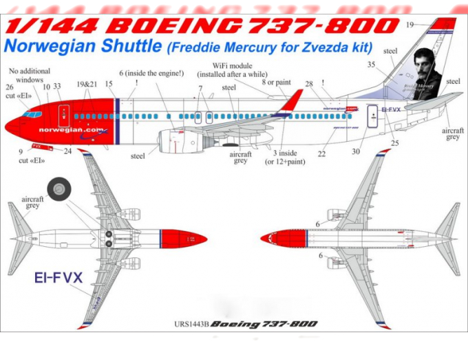 Декаль для Boeing 737-800 Norwegian Shuttle EL-FVX (Freddie Mercury) with stencils