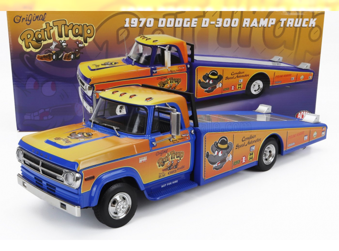 DODGE D-300 Truck Ramp Car Transporter Rat Trap (1970), Orange Blue