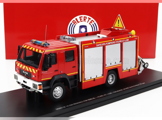 MAN Le 14.220 Tanker Truck Double Cabine Bemaex Fsr Sdis 28 Sapeurs Pompiers D'eure Et Loir (2004), Red Grey