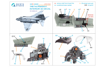 3D Декаль интерьера для F-4J Phantom II (Academy) (малая версия) (с 3D-печатными деталями)