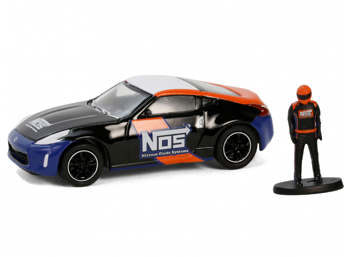 NISSAN 370z With Race Car Driver (2020), Black Blue Orange