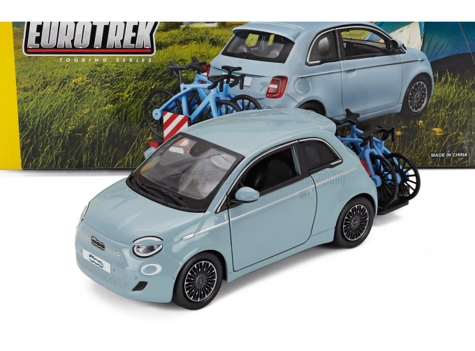 FIAT 500e Full Electric With Bicycle (2023), blue