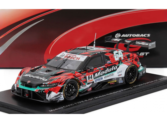 HONDA Civic Type R-gt Team Modulo Nakajima Racing №64 Gt500 Class Super Gt (2025) Takaya Izawa - Riki Okusa, Red White Black