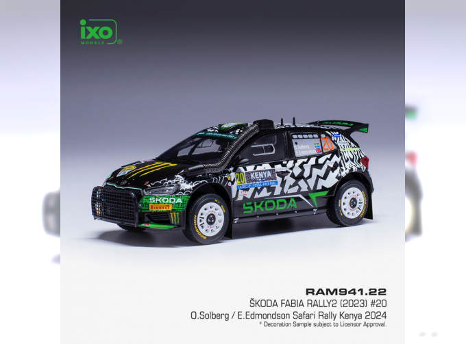 SKODA Fabia Rally2 Evo Team Tokspot Wrt №20 Rally Safari Kenya (2024) (snorkel) Oliver Solberg - Elliot Edmondson, Black White