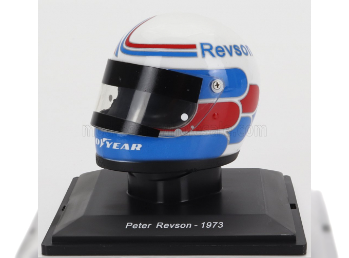 HELMET F1 Casco - Mclaren M23 Ford Yardley N8 Season (1973) Peter Revson, White Blue Red