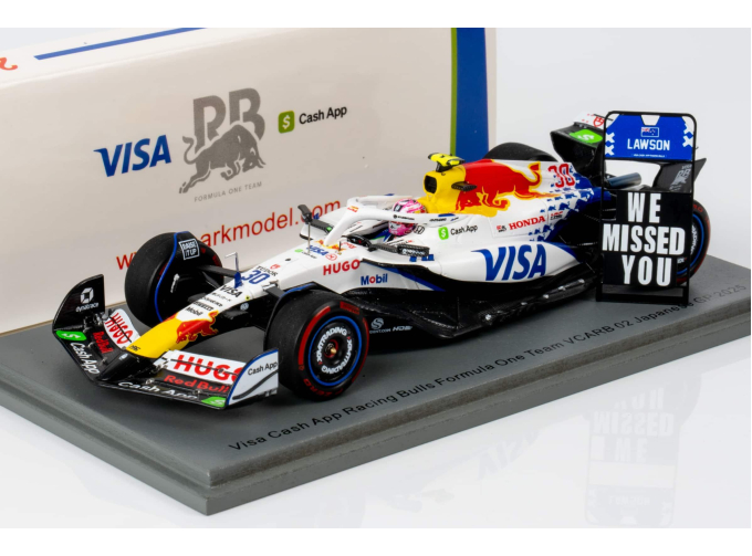 RACING BULLS F1 Vcarb-02 Team Visa Cash App №30 Japan Gp (2025) With Pit Board We Missed You Liam Lawson, White Red