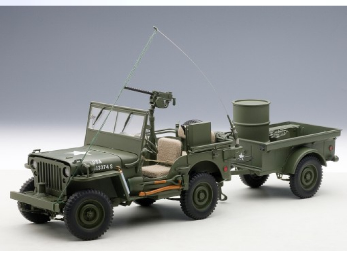 Willys Jeep with trailer / accessories included (1943), army green