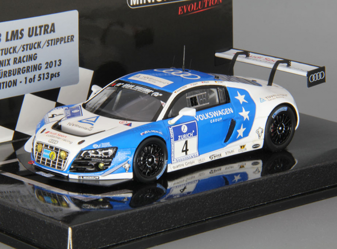 AUDI R8 LMS Ultra Phoenix Racing Stippler 24h ADAC Nurburgring (2013), white / blue