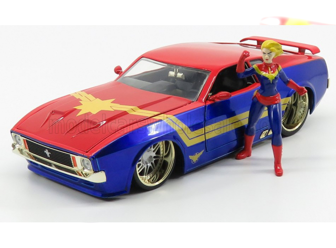 FORD Mustang Mach I 1973 With Captain Marvel Figure, Red Blue Yellow