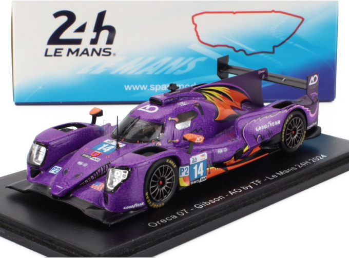 ORECA 07 Gibson Gk428 4.2l V8 Team Ao By Tf №14 24h Le Mans (2024) Alex Quinn - Philipp Jeffrey Hyett - Louis Deletraz, Purple Orange