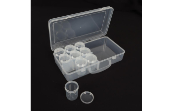 Прозрачный пластиковый ящик с 9 баночками 25.5х12.8х4.5см