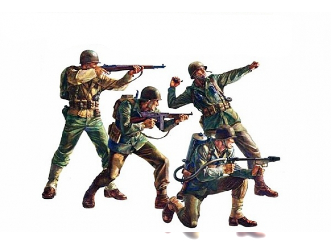 Сборная модель Американские пехотинцы в атаке (4 фигуры) с 8 видами оружия и 2 подставками
