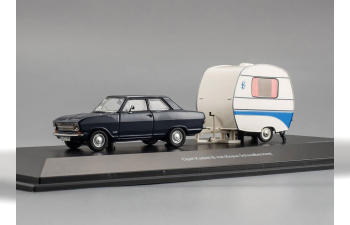 OPEL Kadett B with Сamping Trailer "Knaus Schwalbennest" (1965), blue / white