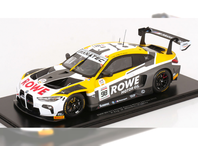 BMW 4-series M4 Gt3 Team Rowe Racing №98 Winner 24h Spa (2023) Philipp Eng - Marco Wittmann - Nick Yelloly, White Grey Yellow