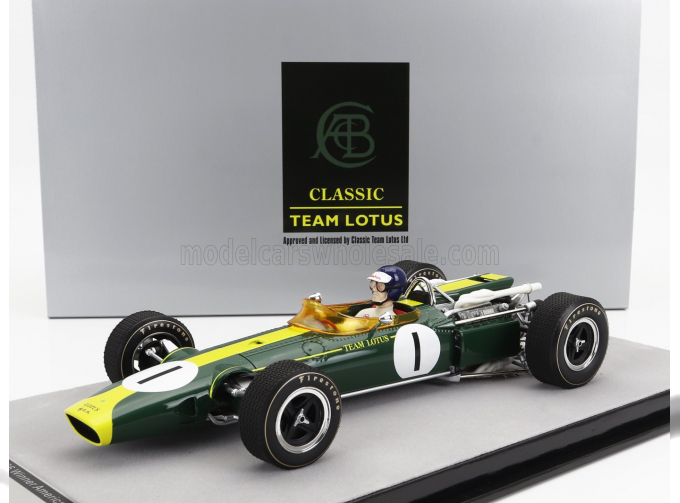 LOTUS F1 43 Team Lotus №1 Winner USA Gp (with Pilot Figure) (1966) Jim Clark, British Racing Green Yellow